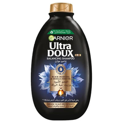 Garnier Ultra Doux Charcoal & Black Seed Oil Shampoo for Scalp Purification and Hair Nourishment - 400ml