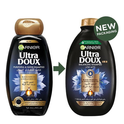 Garnier Ultra Doux Charcoal & Black Seed Oil Shampoo for Scalp Purification and Hair Nourishment - 400ml